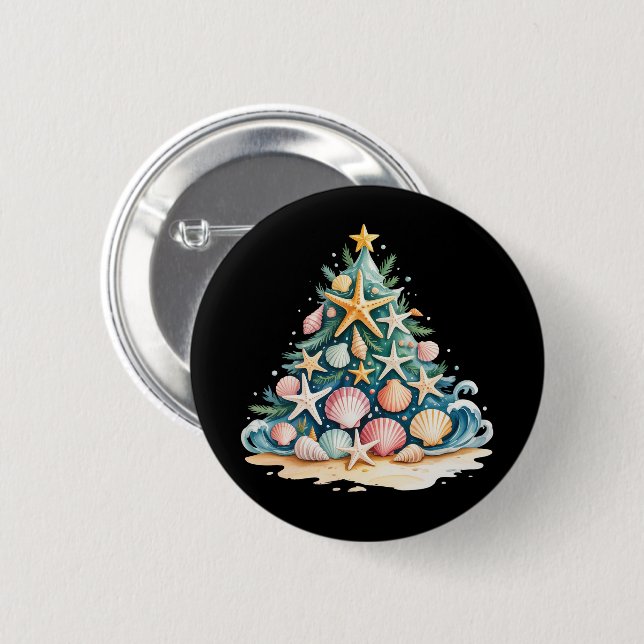 SeaShells Christmas Tree Ocean Water Starfish  6 Cm Round Badge (Front & Back)