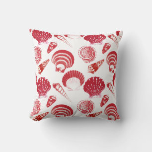 Seashells - cinnabar red on a white background cushion