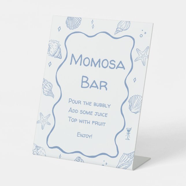 Seashells Coastal Baby Shower Momosa Bar  Pedestal Sign (Front)