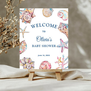 Seashells Coastal Baby Shower Welcome Poster