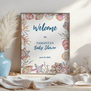 Seashells Coastal Baby Shower Welcome Poster