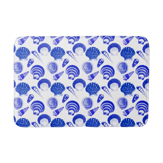Seashells - cobalt blue on a white background bath mat (Front)