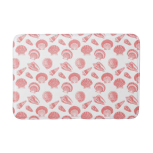 Seashells - coral pink and white bath mat