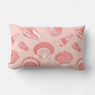 Seashells - coral pink and white lumbar cushion