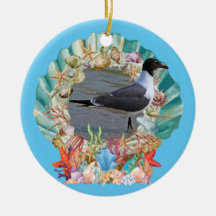 Seashells, Coral & Seagull Coastal Christmas Ceramic Ornament