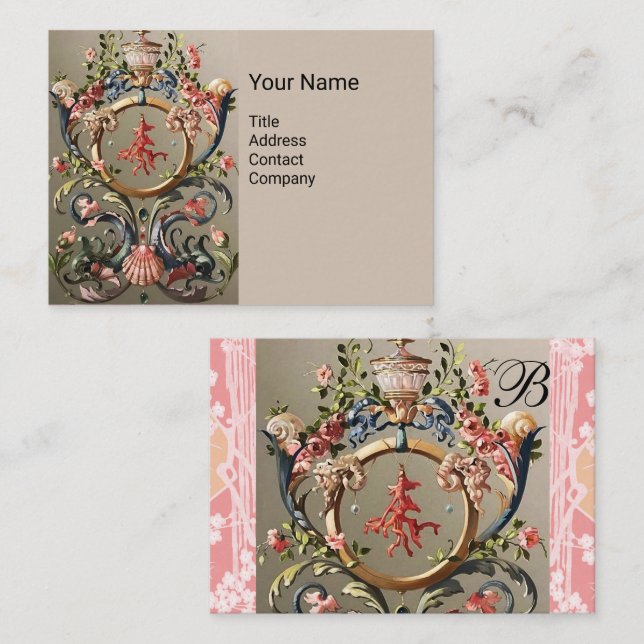 SEASHELLS,CORALS,DOLPHINS,ANTIQUE FLORAL SWIRLS BUSINESS CARD (Front/Back)