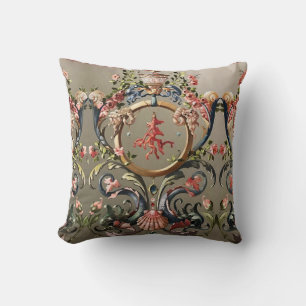 SEASHELLS,CORALS,DOLPHINS,ANTIQUE FLORAL SWIRLS  CUSHION