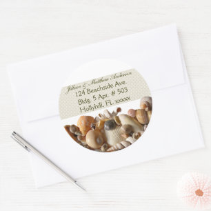 Seashells Customisable Address Labels, Ribbon Classic Round Sticker