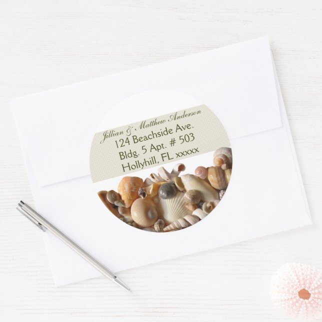 Seashells Customisable Address Labels, Ribbon Classic Round Sticker (Envelope)