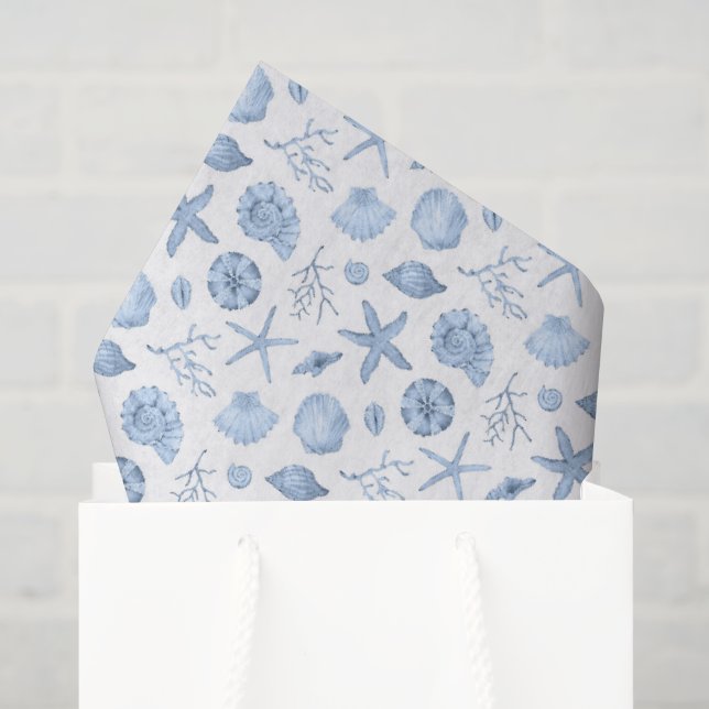 Seashells Decoupage Paper, Coastal Seashore Tissue Paper (Gift Bag)