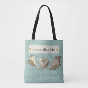 Seashells Faux Canvas Fabric Personalised Applique Tote Bag