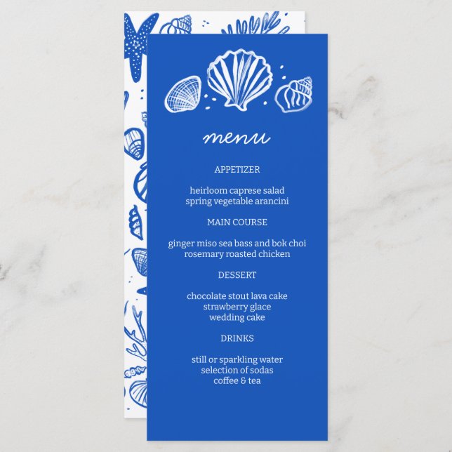 Seashells Frame Beach Wedding CUSTOM Party  Menu (Front/Back)
