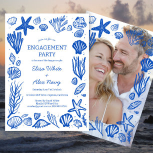 Seashells Frame Engagement Beach CUSTOM PHOTO Invitation