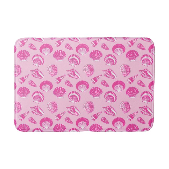 Seashells - Fuchsia pink and white Bath Mat (Front)