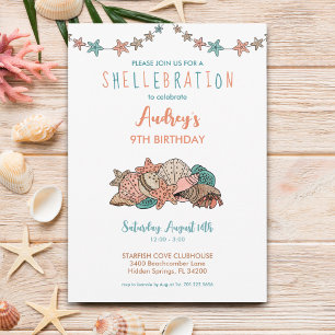 Seashells Girls Beach Birthday Invitation