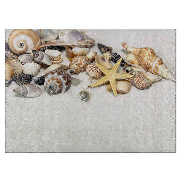 Seashells Glass Cutting Board (Front)