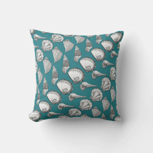Seashells Hand Drawn in Black and White, Any Colou Cushion