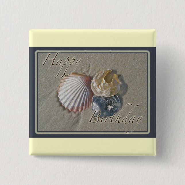 Seashells Happy Birthday Coordinating Items 15 Cm Square Badge (Front)