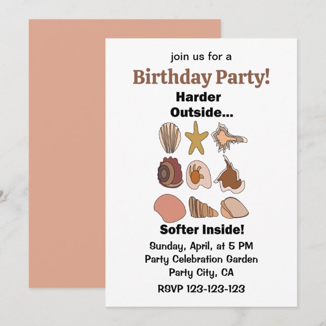 Seashells Hard Outside Soft Inside Birthday Party Invitation (Front/Back)