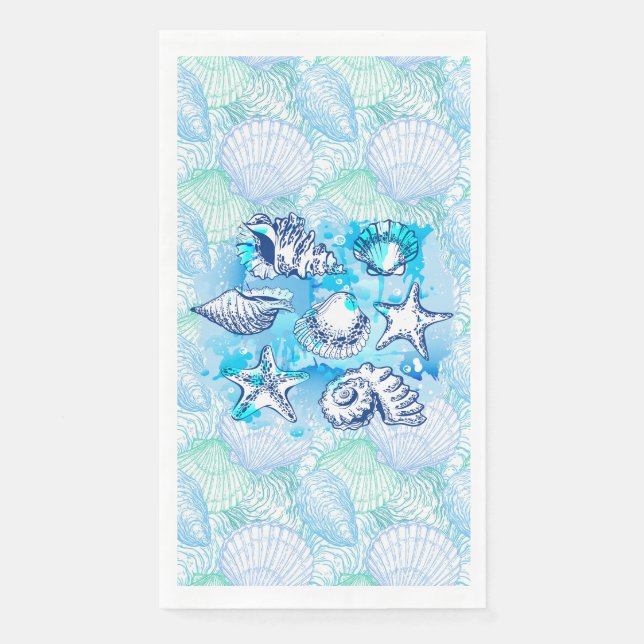 Seashells In Blue  Napkin (Front)