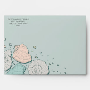 Seashells in Coral and Teal Envelope