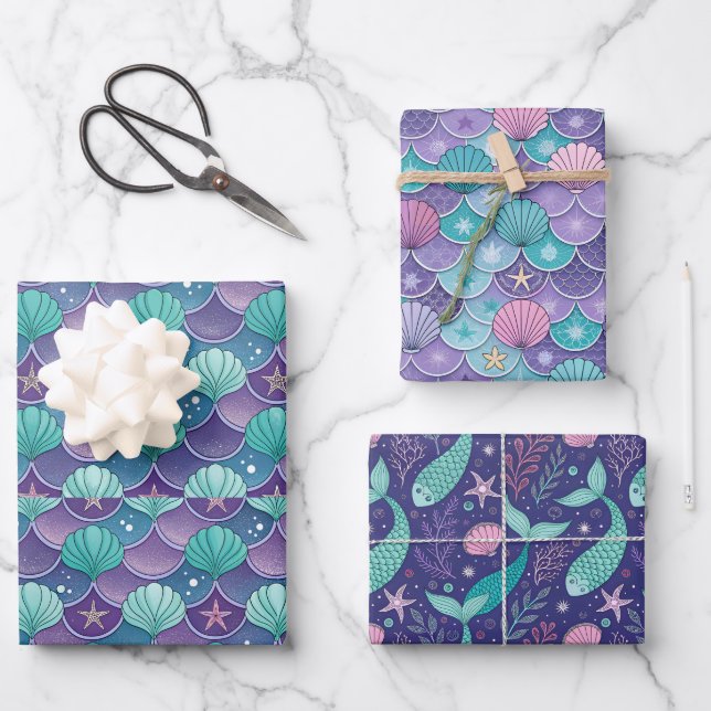 Seashells In Pink and Blue Wrapping Paper Sheet (Front)