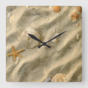 Seashells In Sand Square Wall Clock