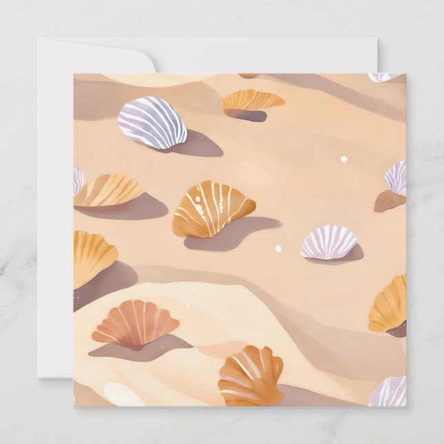 Seashells in the Sand | Beach Ocean Watercolor Card (Front)
