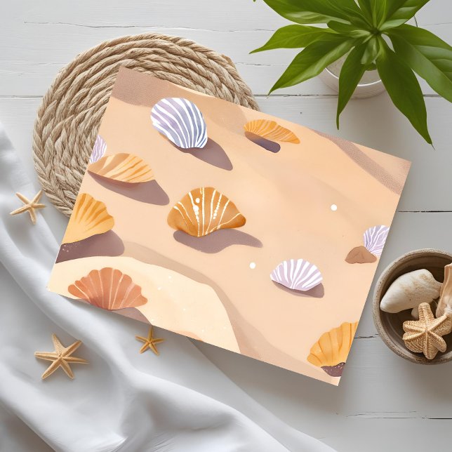 Seashells in the Sand | Beach Ocean Watercolor Postcard (Creator Uploaded)