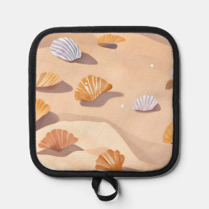 Seashells in the Sand Beach Ocean Watercolor Pot Holder