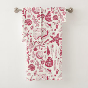 Seashells in Viva Magenta- Color of the Year 2023 Bath Towel Set
