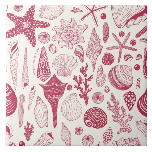Seashells in Viva Magenta- Colour of the Year 2023 Ceramic Tile (Front)