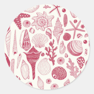 Seashells in Viva Magenta- Colour of the Year 2023 Classic Round Sticker