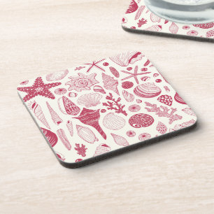 Seashells in Viva Magenta- Colour of the Year 2023 Coaster