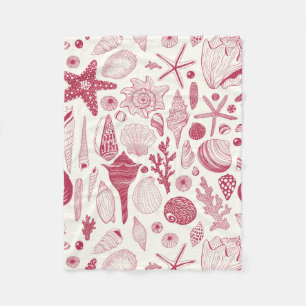Seashells in Viva Magenta- Colour of the Year 2023 Fleece Blanket