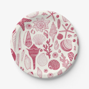 Seashells in Viva Magenta- Colour of the Year 2023 Paper Plate