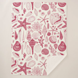 Seashells in Viva Magenta- Colour of the Year 2023 Sherpa Blanket