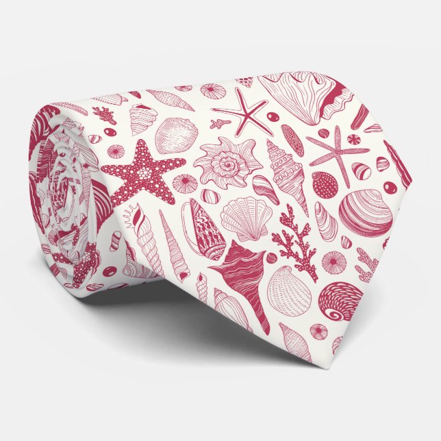Seashells in Viva Magenta- Colour of the Year 2023 Tie (Rolled)
