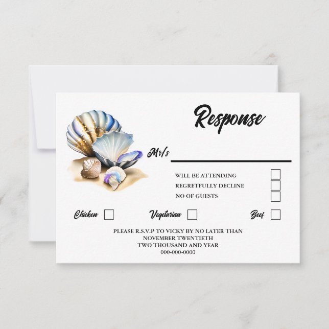 Seashells iridescent beach nautical elegant shells RSVP card (Front)