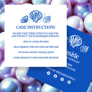 SEASHELLS Jewelry CARE INSTRUCTIONS Handmade Craft Square Business Card