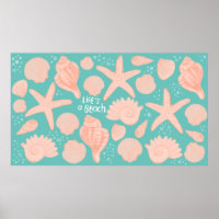 Seashells Life's a Beach Pink Shells Illustration