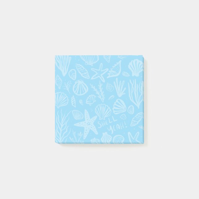 Seashells Light Blue Beach SHELL YEAH Post-it Notes (Front)