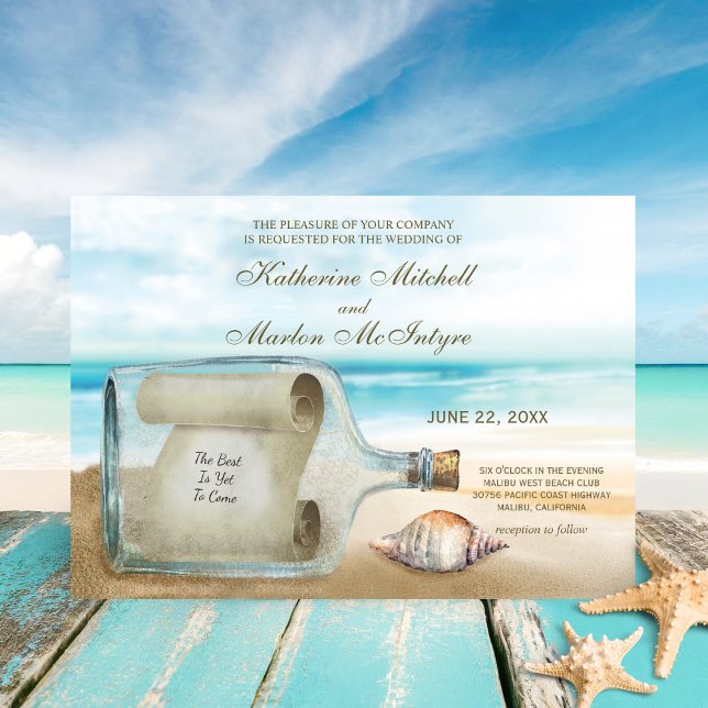 Seashells Message in a Bottle Beach Wedding Invitation (Creator Uploaded)