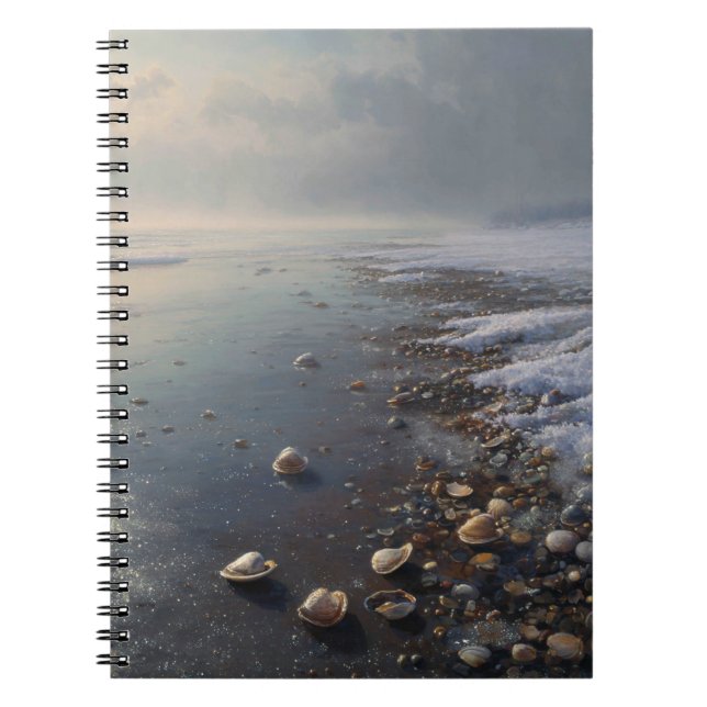 Seashells Misty Ocean Shoreline Notebook (Front)
