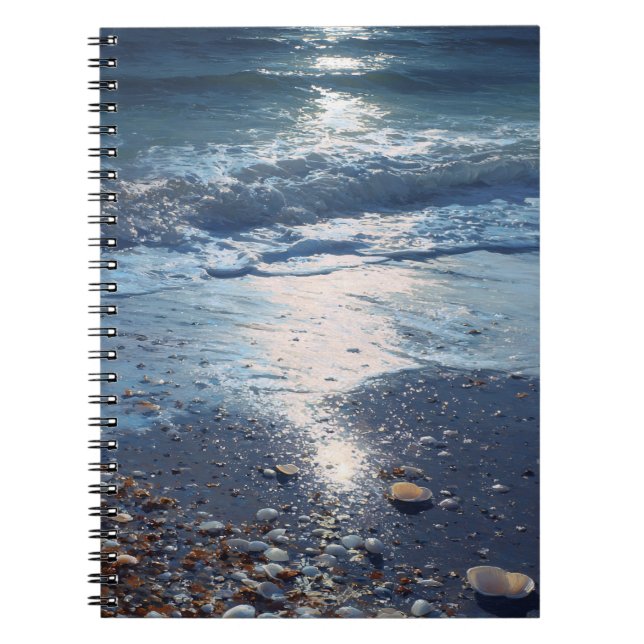 Seashells Moonlit Ocean Shore Notebook (Front)