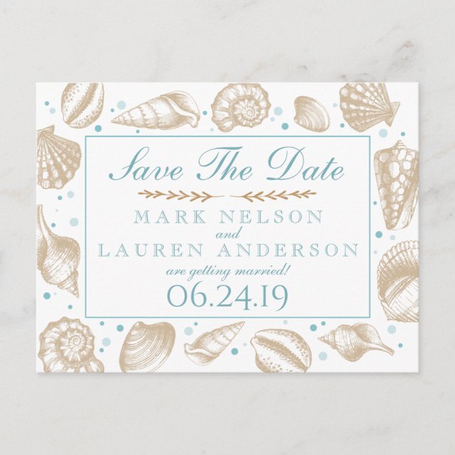 Seashells Nautical Beach Wedding | Save The Date Announcement Postcard (Front)
