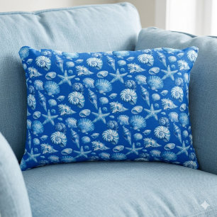 Seashells. Nautical. Blue cobalt. Decorative Cushion