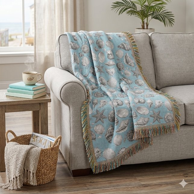 Seashells. Nautical. Throw Blanket (Creator Uploaded)