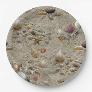 Seashells Nestled in Beach Sand Paper Plate