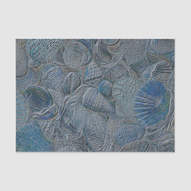 Seashells Ocean Beach Blue Metallic Decoupage Tissue Paper (Front)